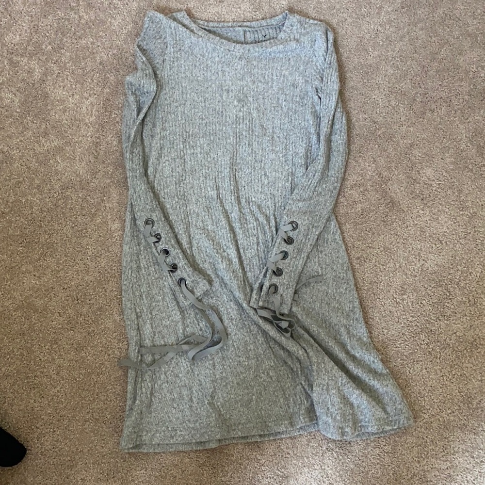 Super soft and plush Ribbed dress with tie detail on sleeves